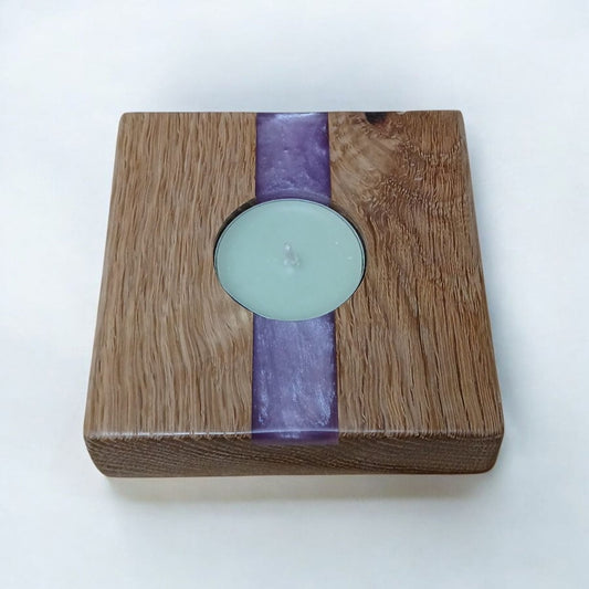 Solid oak tea light holder